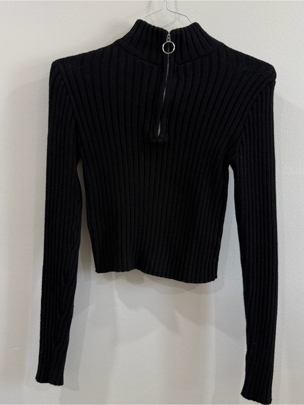 Black Ribbed Half-Zip Mock Neck Sweater